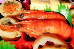 "Ebi-no-yakimono" (roasted shrimp). We write "Ebi" = "海老" in "Kanji". "老" means aged.