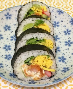 For some "Eho-maki", it may be "Kaisen-maki" (the sea foods roll) which contains shrimp and crabs.