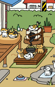 "Neko-atsume" (cat collection) game's screen