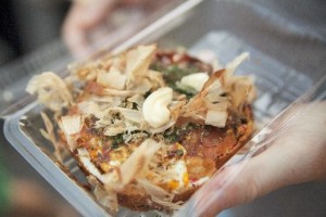 You can eat at okonomiyaki shops and at festivals.
