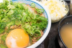 "Gyu-don" with raw egg.
