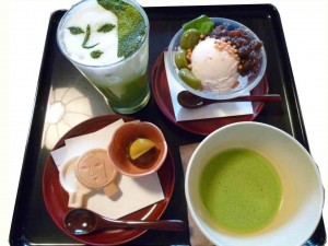 "matcha cappuccino" and Japanese sweets